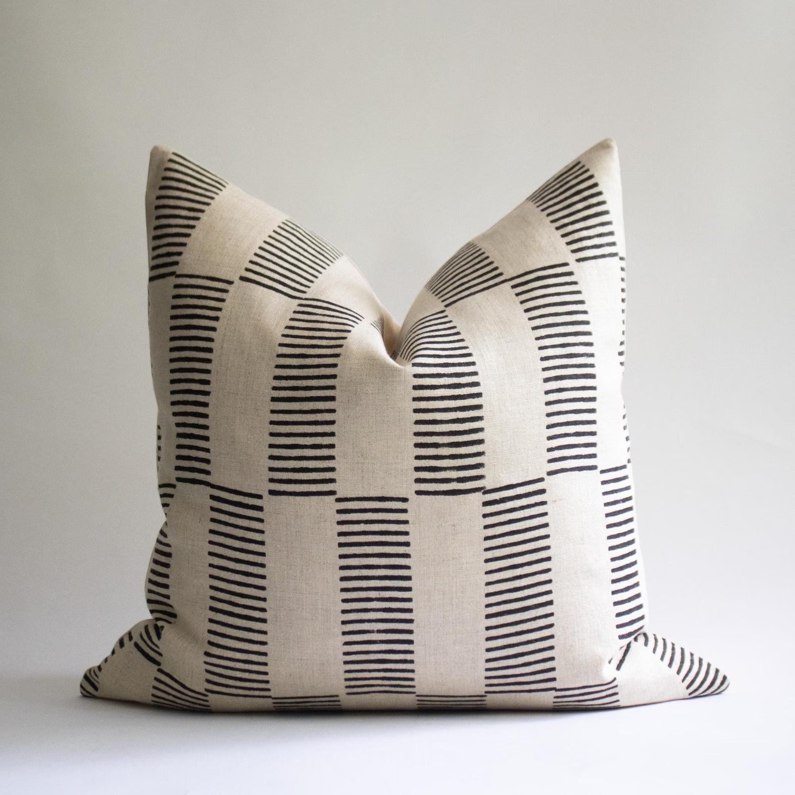 Black Striped Linen Pillow Cover: Hand Block Print, Modern Throw Cushion