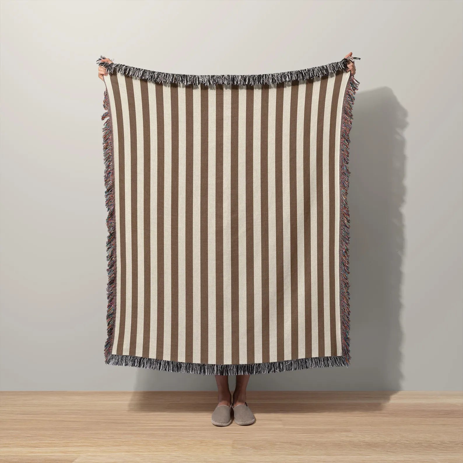 Striped Throw Blanket, Modern Jacquard Blanket, Minimalist Cozy Decor, Neutral Aesthetic Throw, Woven Living Room Blanket
