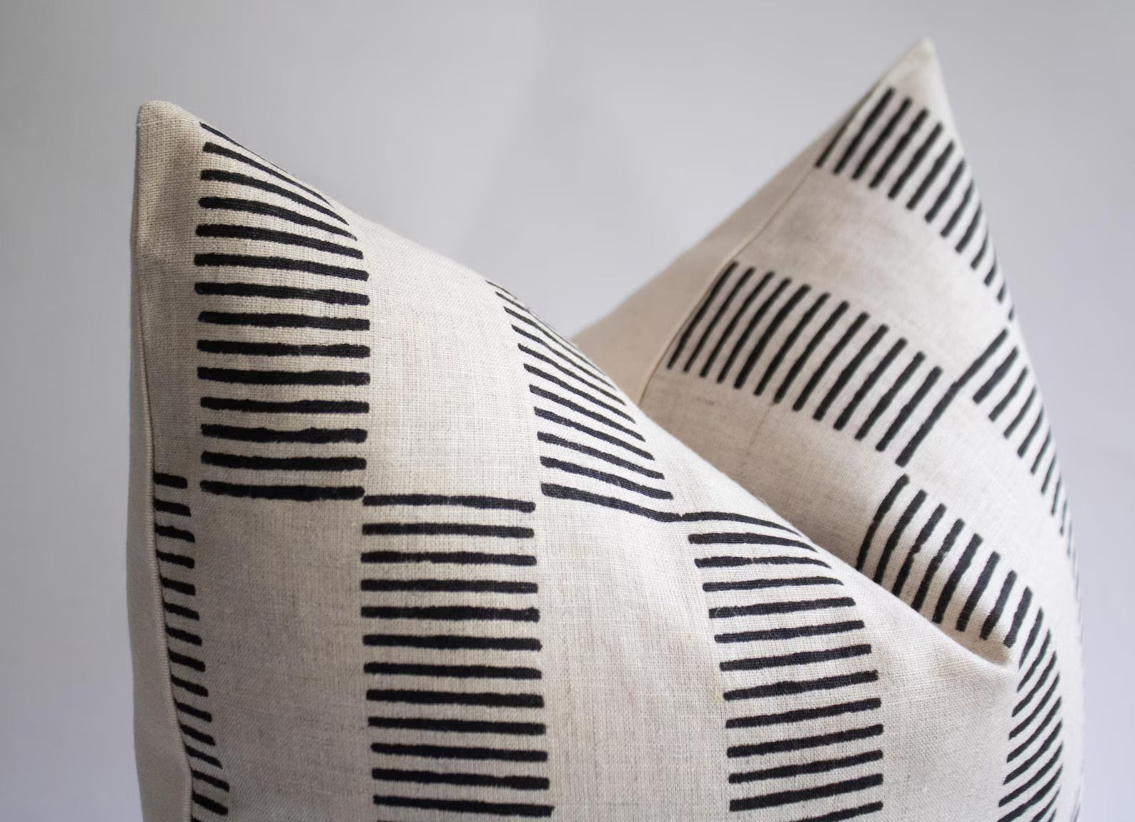 Black Striped Linen Pillow Cover: Hand Block Print, Modern Throw Cushion