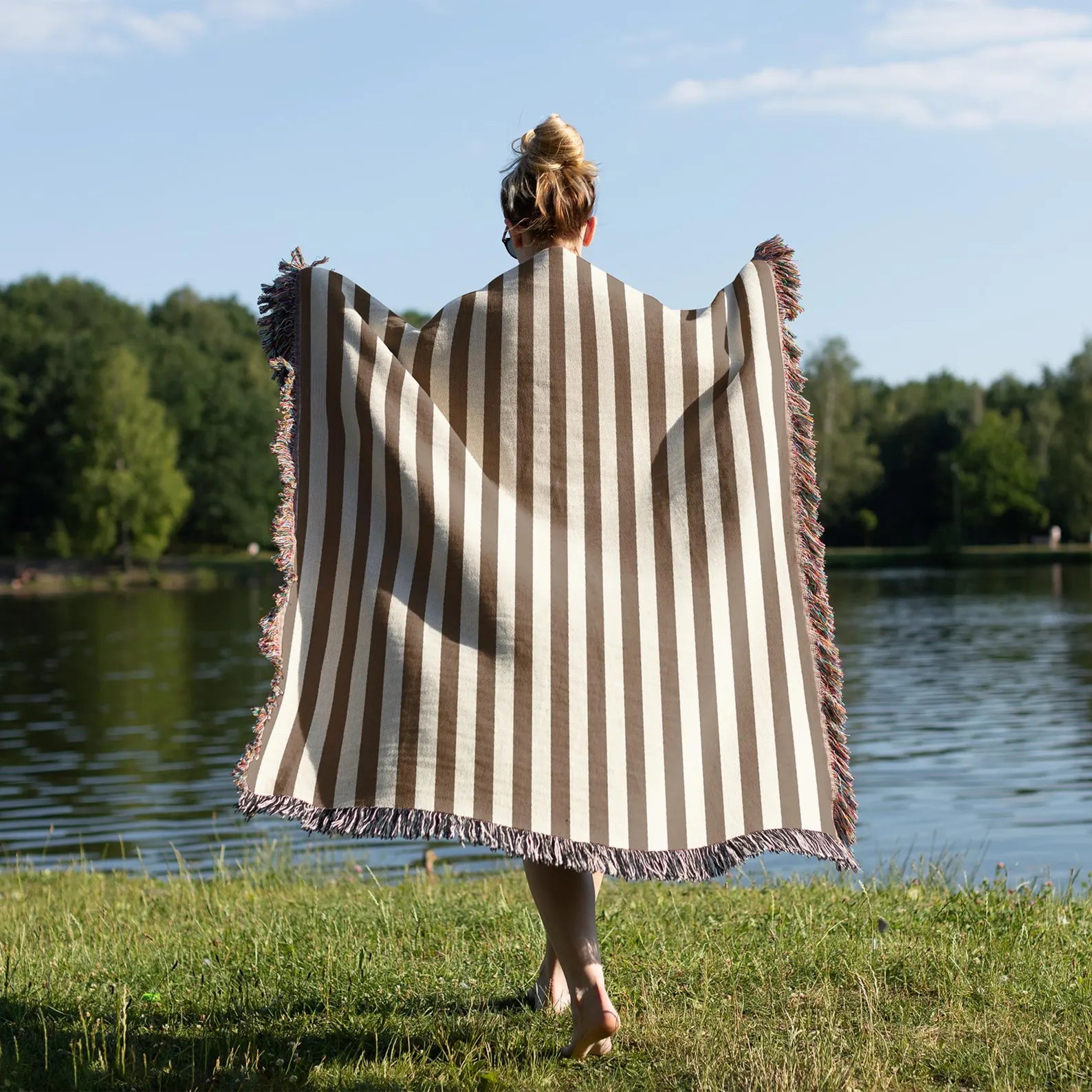 Striped Throw Blanket, Modern Jacquard Blanket, Minimalist Cozy Decor, Neutral Aesthetic Throw, Woven Living Room Blanket