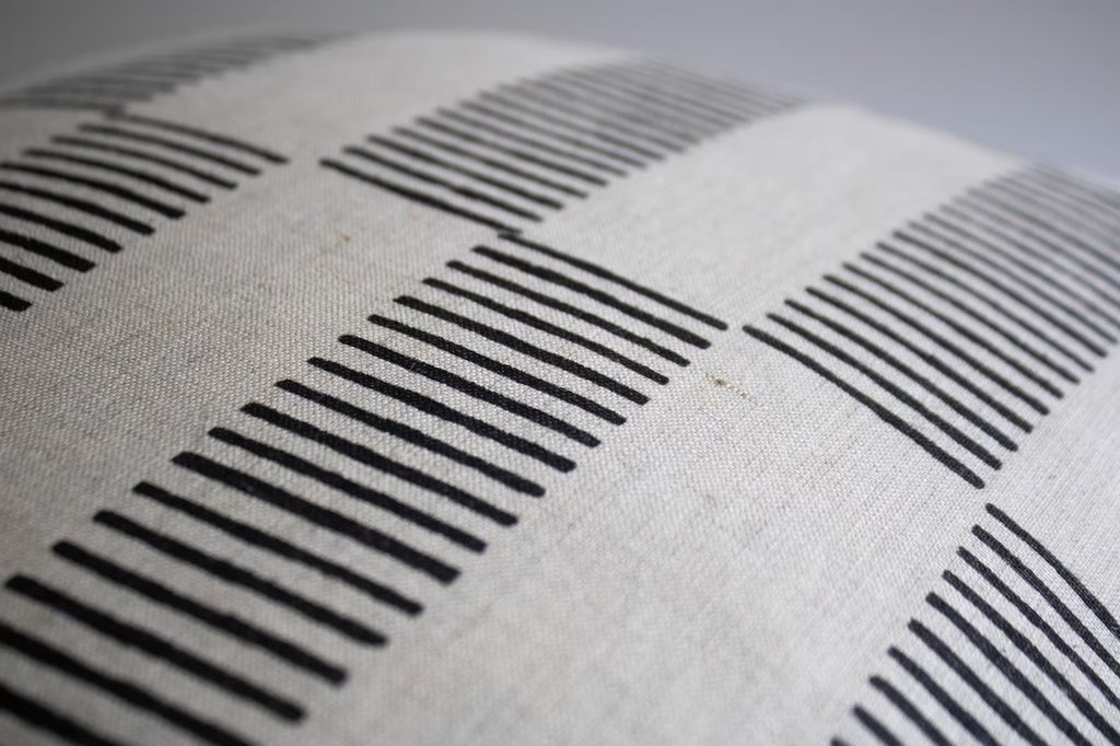 Black Striped Linen Pillow Cover: Hand Block Print, Modern Throw Cushion