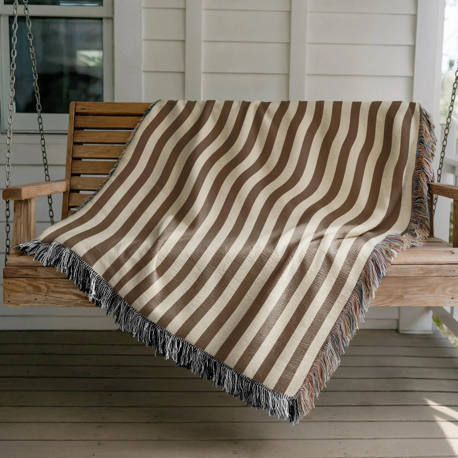 Striped Throw Blanket, Modern Jacquard Blanket, Minimalist Cozy Decor, Neutral Aesthetic Throw, Woven Living Room Blanket