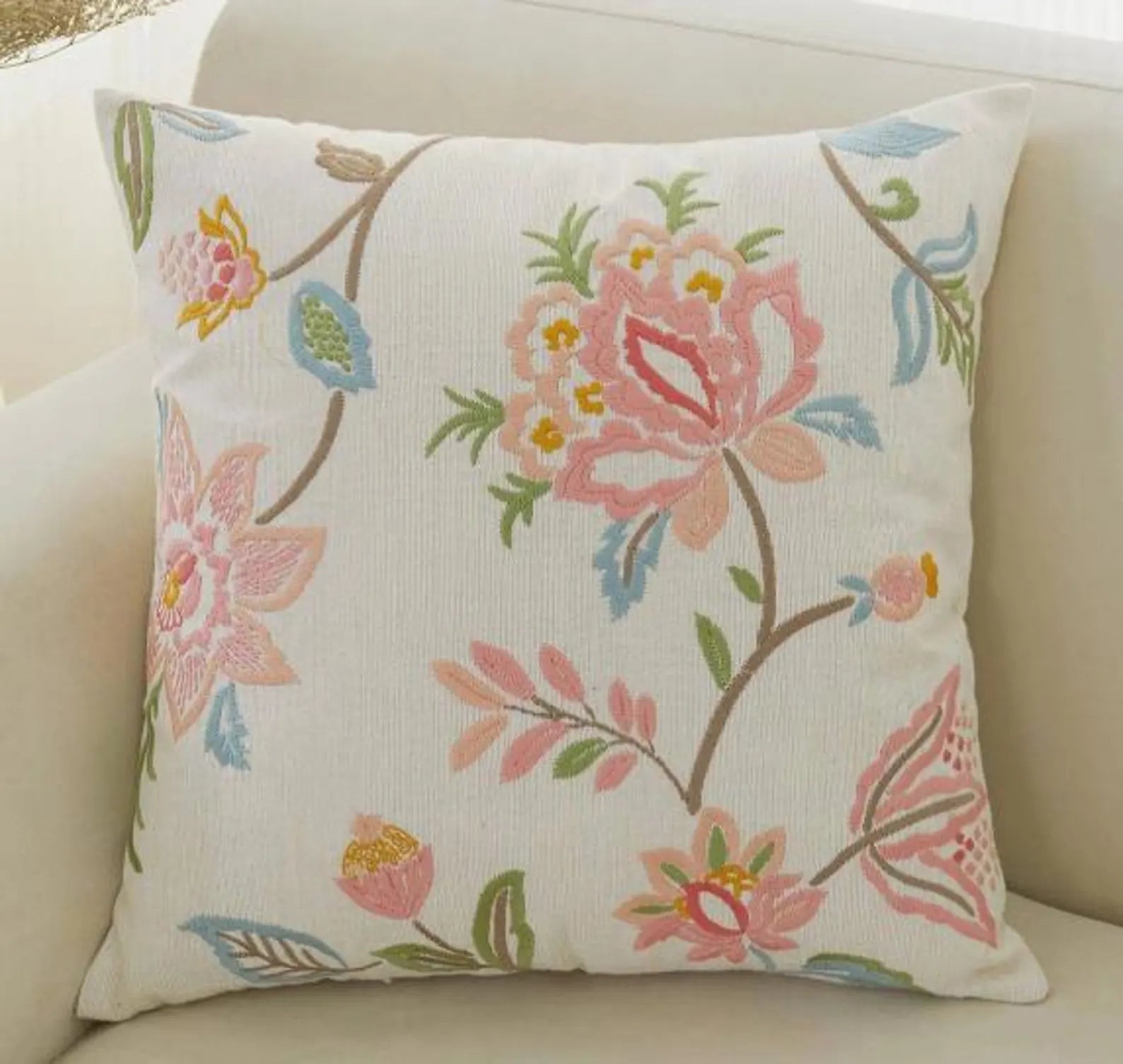 THROW PILLOW COVER-Floral Embroidery