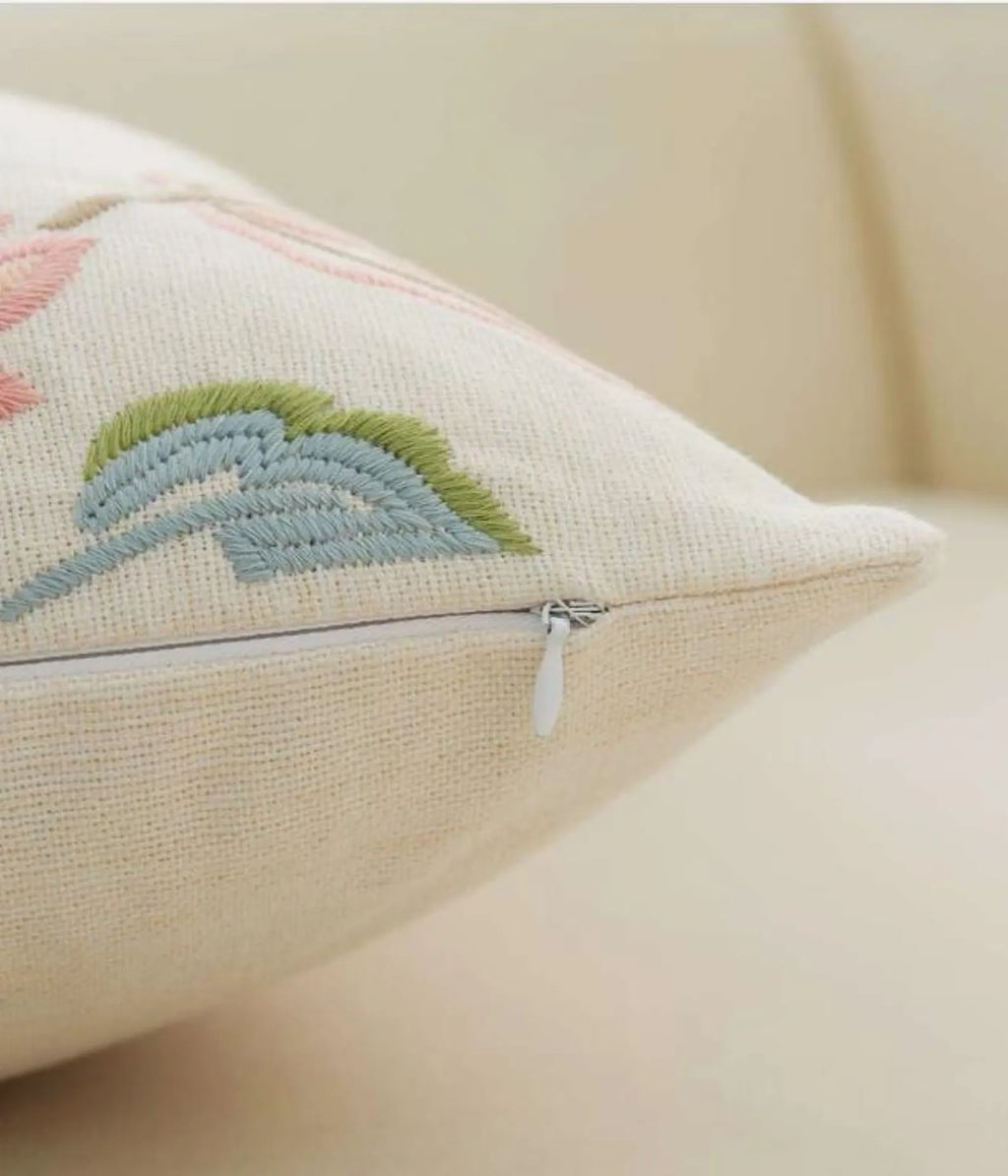 THROW PILLOW COVER-Floral Embroidery