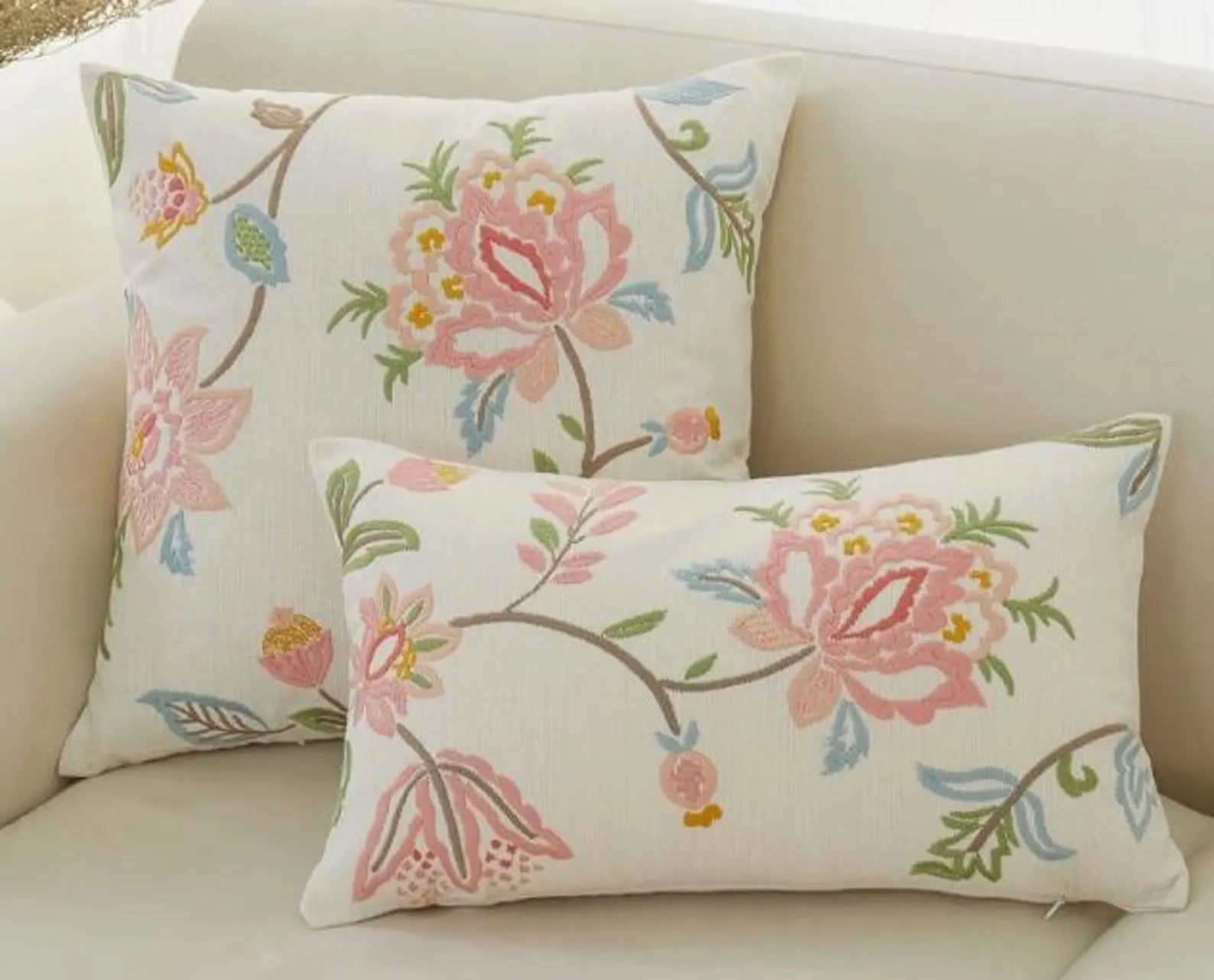 THROW PILLOW COVER-Floral Embroidery