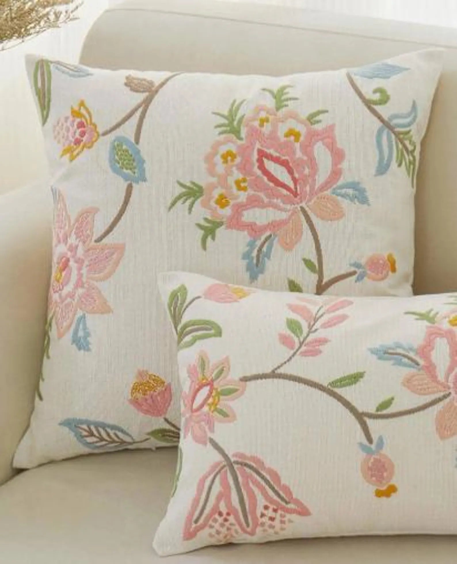 THROW PILLOW COVER-Floral Embroidery